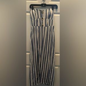 PRE-OWNED DEREK HEART WOMEN'S STRAPLESS BLUE & WHITE CROPPED JUMPSUIT- MED